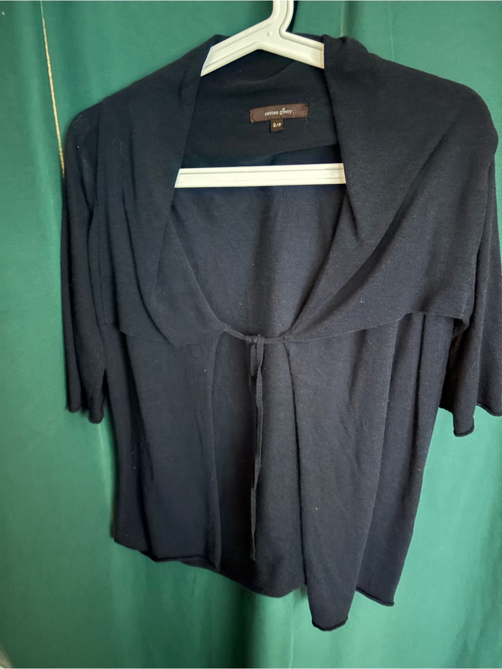 Cotton Ginny navy Short-Sleeve Open Cardigan Sweater